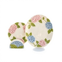 Service de table en céramique de qualité alimentaire, style européen, luxe léger, avec motif d'hortensia 3D en relief et peinture sous glaçure, comprenant assiettes rondes et bols, pour la maison