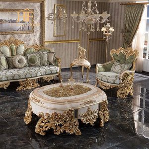 Ensemble de canapés européens classiques de luxe sculptés à la main avec revêtement en tissu rembourré en éponge pour le salon d'un appartement - Product Image 2
