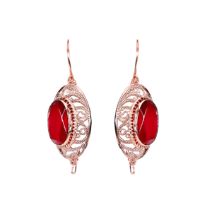 Pendientes Colgantes Chapados en Oro Rosa con Engaste de Bisel de Piedra Roja, Joyería Fina Clásica para Fiesta de Mujer - Product Image 1