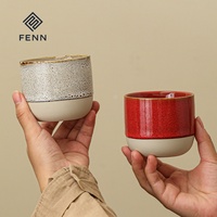 Tasse à café en céramique FENN personnalisée en argile 230 ml, tasse à café de restaurant japonais, tasse à thé rétro, grès coloré, poterie vintage grossière