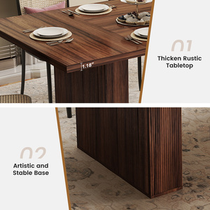 Rectangular Solid Wood Handmade Dining Table for 2 People Modern Farmhouse Design Grooved Wood-Strip Base <b>Workshop</b> Furniture - Product Image 4