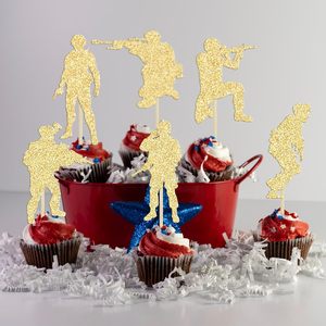 Décorations de gâteaux militaires scintillantes pour cupcakes, thème <span class=keywords><strong>militaire</strong></span>, pour la marine, l'armée, les garçons, les anniversaires, couleur or - Product Image 5
