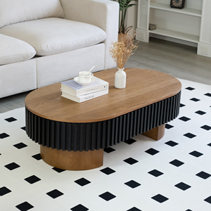 Table basse elliptique pour salon, 43,7 pouces, en placage de bois massif, moderne, avec rangement dissimulé, plateau amovible - Product Image 5