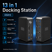 Base de Conexión USB-C 13 en 1 con 2 Puertos 4K, 1 Puerto DP 4K, 2 Puertos USB 10Gbps, 3 Puertos USB 5Gbps, LAN Gigabit, Ranuras TF/SD, Audio, 20W PD, Alimentación por CC