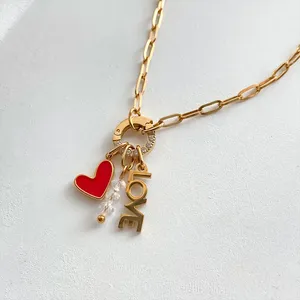 Collana EManco Fashion con Ciondolo a Cuore Fragola LOVE Fai da Te, da Donna, Regolabile, in Acciaio Inossidabile, con Catena a Graffetta, Minimalista, per Feste, Dropshipping - Product Image 3
