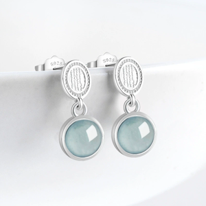 Boucles d'oreilles en perles d'eau bleue de jade naturel de qualité A, jade de qualité glace, incrustation en argent S925, boucles d'oreilles de style féminin - Product Image 3