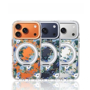 Senyork strong magnet 360 metal holder magnetic transparent flower clear phone <b>case</b> for iPhone 17 pro max 11 12pro 14plus - Product Image 1