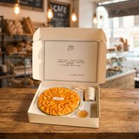 Boîte à gâteau pliable en gros avec support fixe, compartiment à couverts et à sauce, logo personnalisé, boîte en papier pour pâtisserie à emporter, pour mousse, tarte, dessert