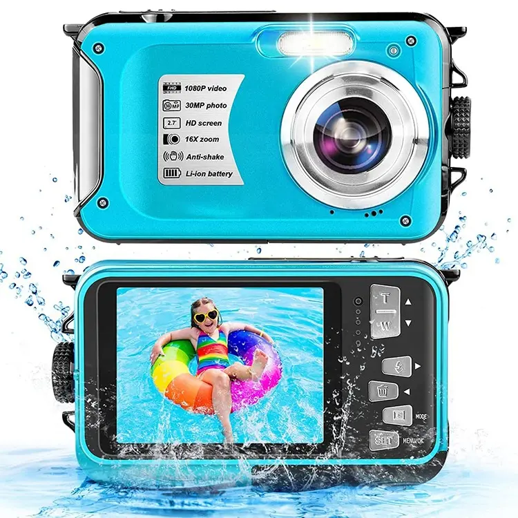 Plastica esterna a doppio schermo Cam elettronica Anti-shake resistente all'acqua videosorveglianza fotocamera digitale subacquea scheda SD 4k 01