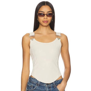 Top Corto con Cuello en V, Primavera-Verano 2026, Nuevo, Color Blanco Marfil, Básico y Versátil, Prenda Interior, Camiseta sin Mangas, 100% Poliéster - Product Image 1