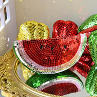 Boule disco en forme de pastèque, décoration de fruits - 15 cm/5,9 pouces, sculpture de table créative et mignonne, art en mosaïque de miroir pour la maison, étagère, cadeau unique