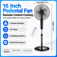Ventilateur sur pied domestique 16 pouces, 3 vitesses, hauteur réglable, oscillant, pour rafraîchissement au sol
