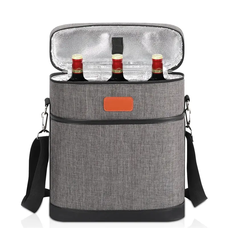 Portable Wine Travel Bag Wine Cooler Bag Insulated 3 Bottle Wine Carrier Tote Bag