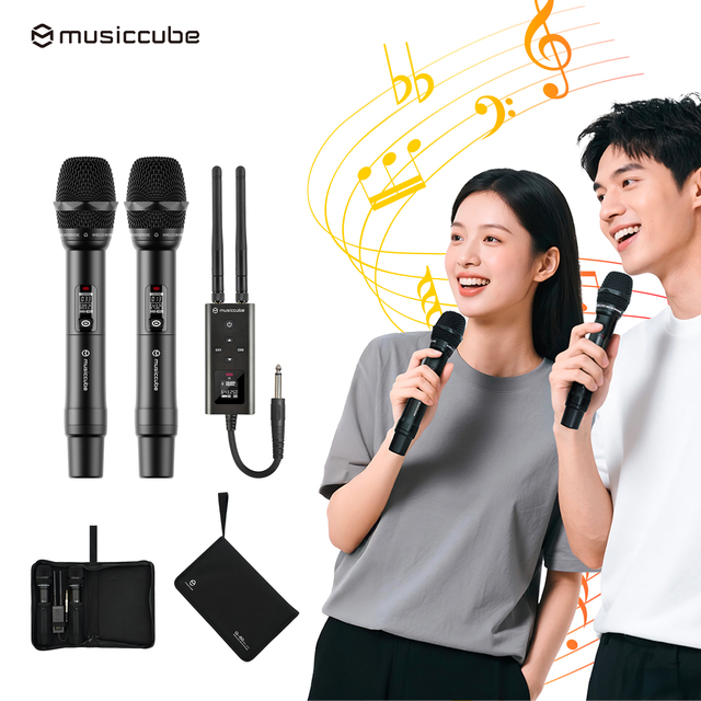 Professional 2 Handheld Wireless Microphone System 1 Receiver, Musiccube G-60 UHF Karaoke Mic Set