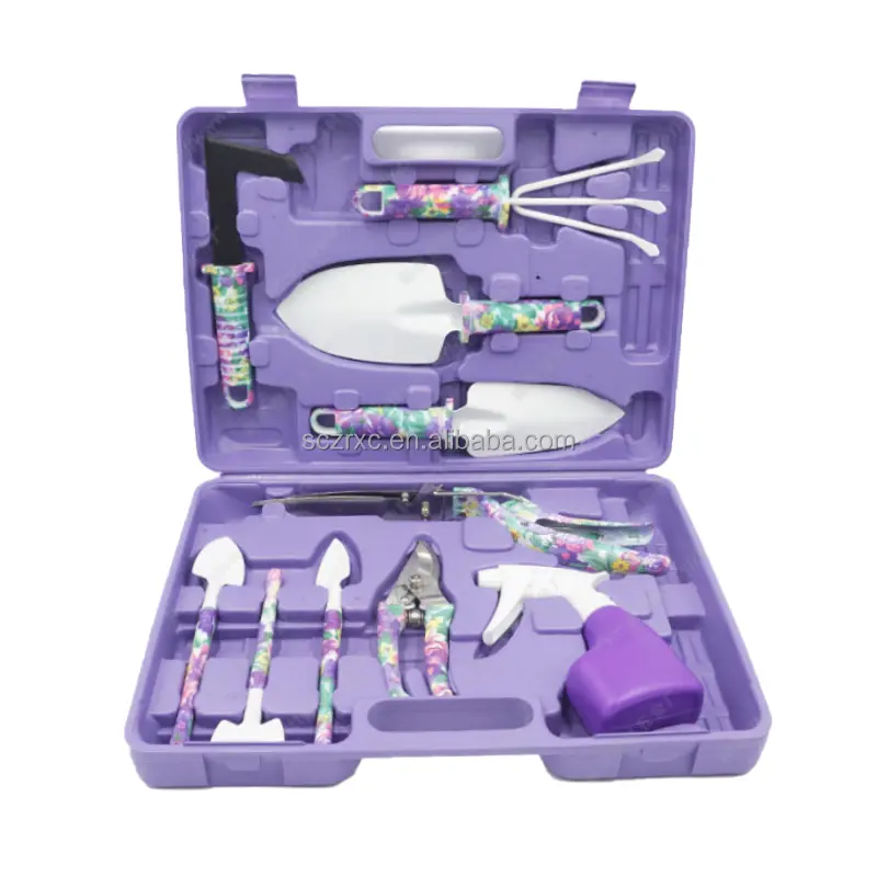 New Design 10pcs Purple Garden Tool Set With Hard Case Steel and Plastic Handle Gardening Tool Box For Women
