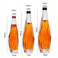 Botella de Vidrio para Vino de 350ml, 500ml y 750ml, Nuevo Diseño Único Transparente con Forma de Diamante de Cristal para Tequila, Vino, Licor y Agua