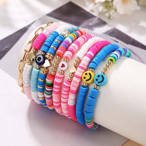 Pulsera colorida de arcilla polimérica con cara sonriente y cuentas de perlas en forma de corazón, regalo de joyería para mujer - Product Image 2