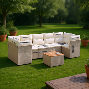 Conjunto de Sofá de Jardín de Ratán Beige con Fundas Extraíbles, Muebles de Exterior de 6 Plazas, Diseño Contemporáneo - Product Image 2