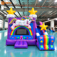 Château gonflable Ceyu avec toboggan arc-en-ciel licorne et tour étoile pour fête d'anniversaire d'enfants