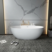 Baignoire autoportante ovale de luxe moderne en pierre artificielle avec fonction de trempage, drain intégré, écologique, taille adulte pour salle de bain