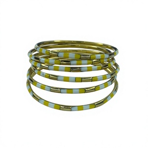 Juego de Brazaletes Vintage de Latón Sólido Chapado en Oro con Resina para Mujer, Joyería de Moda para Bodas - Product Image 1