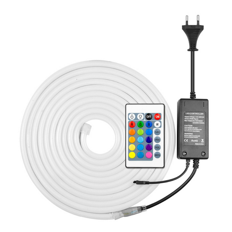 16.4FT/5M LED Neon Rope Tube Light 9*18mm SMD RGB LED Flexible Neon 110V 220V IP67 Waterproof with Remote Controller and Adapter · image 1