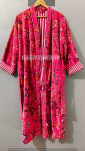 Kimono long en velours imprimé floral rose, écologique, pour femme, avec ceinture, robe de chambre à manches longues, style printemps - Product Image 4