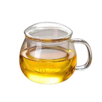Mug à infuseur à thé en verre borosilicate soufflé à la main de 350 ml avec poignée pour les voyages, les fêtes ou l'usage domestique