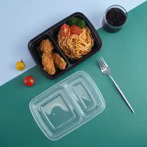 Tùy chỉnh đôi lưới PP nhựa dùng một lần ăn trưa takeout hộp microwavable nhựa Ăn Trưa Bento hộp thực phẩm container