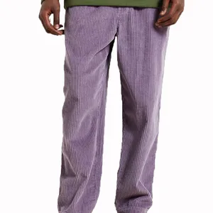 अनुकूलित विंडप्रूफ जिपर फ्लाई लोचदार कमर पैंट पुरुषों के लिए बैंगनी कॉर्डरॉय पैंट