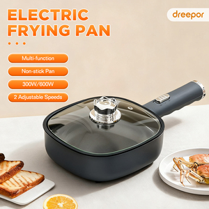 Dreepor Personal Electric Skillet 600W Rapid Heating Nonstick Surface Tempered Glass Lid Electric <strong>Frying</strong> <strong>Pan</strong> - Product Image 2