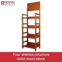 Présentoir debout au sol en bois avec étagère à quatre niveaux pour Snack Chips Candy Biscuit Retail Store Food Promotion Organizer