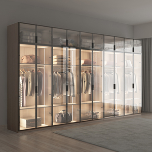 Meubles de maison neufs systèmes de placards modulaires en bois personnalisés abordables armoire-penderie autoportante avec portes en verre - Product Image 1