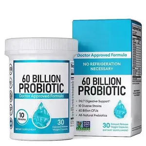 60 mil millones de CFU cápsulas probióticas orgánicas 10 cepas diversas mejora la regularidad digestiva apoya el sistema inmunológico probiótico