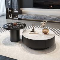 Table basse 2 pièces Nest, plateau en pierre frittée noir et blanc, base en bois massif, tiroir de rangement, mobilier moderne et minimaliste pour salon intérieur