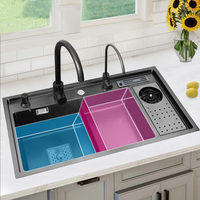 Nouveau design Évier de cuisine en deux étapes intelligent en acier inoxydable 304 élégant à bol unique fait à la main