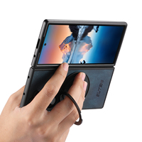 Casing ponsel lipat Samsung, Casing penutup ponsel lipat untuk Samsung Z Fold 7 6 5 Hitam Coklat dengan cincin penyangga otomatis, pengisian daya nirkabel dengan cincin