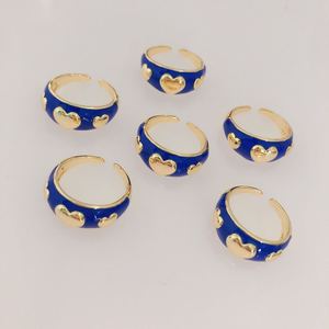 Dames en gros coloré émail doigt ouvert manchette anneau bijoux <span class=keywords><strong>de</strong></span> mode cuivre plaqué or 18 carats breloque coeur anneaux réglables - Product Image 6
