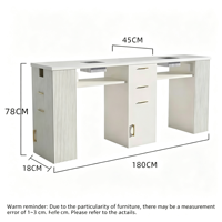 Ensemble de table de manucure avec plateau en marbre et tiroirs, poste de travail moderne pour salon de beauté avec chaise de manucure rembourrée en crème assortie