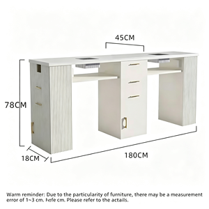Ensemble de table de manucure avec plateau en marbre et tiroirs, poste de travail moderne pour salon de beauté avec chaise de manucure rembourrée en crème assortie - Product Image 6