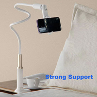 Support de téléphone et tablette à pince manuelle réglable en hauteur, en ABS, avec bras long flexible (col de cygne), pour bureau, table et lit