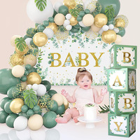 Oh Bienvenue Bébé Décorations de fête Vert sauge Vert rétro Blanc Or Arche de ballons pour fête de bébé garçon ou fille