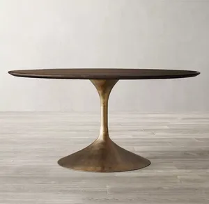 Modern luxury natural oak modern home furniture room metal base round wood dining tables