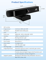 10x dijital Zoom ve 135 ° geniş açı tak-çalıştır bilgisayar kamerası gizlilik kapağı ile 4K UHD web kamerası çevrimiçi eğitim için