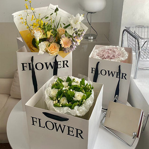Flower Tote Bag <strong>Packaging</strong> Paper Bag Internet Famous square Hugging Bag Large Gift Bouquet Handbag - Product Image 1