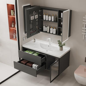 Tocador de baño simple y moderno con espejo de doble cajón y gabinete 80/90/100/120 diferentes tamaños para hoteles - Product Image 3