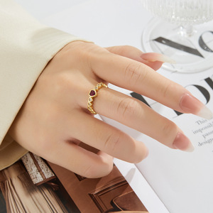 Heart Shaped Open Ring Gold Plated Adjustable Index Finger Ring With Ruby And Diamond Inlay Bezel Setting Jewelry Gift - Product Image 2