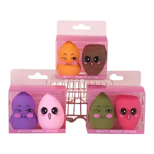 재고 PVC 투명한 상자 포장 귀여운 얼굴 색깔 메이크업 계란 분첩 비 유액 화장용 갯솜 분말 분첩