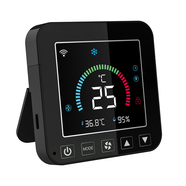 Neo Tuya Wifi Smart Temperature Humidity Thermostat Color Screen Infrared AC Thermostat Display Black ABS Electric Smart Home