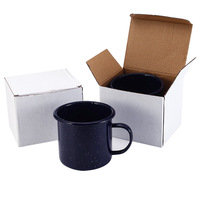 Mug en émail bleu de 350 ml avec points blancs, bord en acier inoxydable, logo par transfert thermique pour le café et le camping